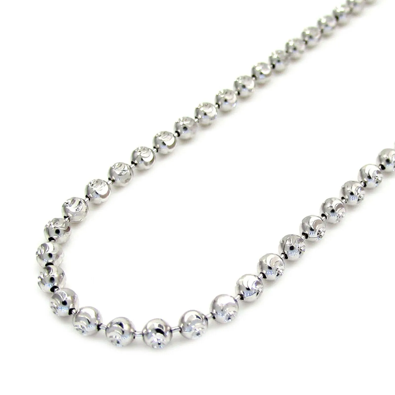 10K White Gold Staggering Solid Diamond Cut Moon Chain in 10K White Gold