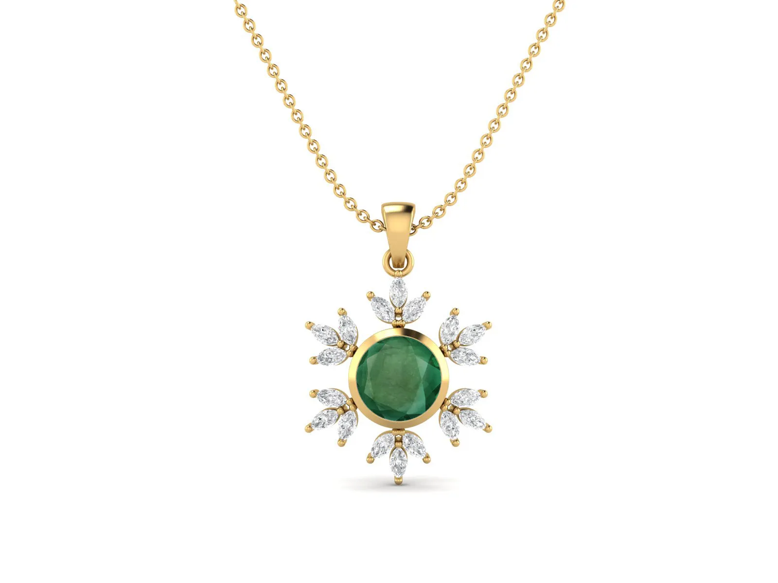 10MM Round Emerald Gemstone 925 Sterling Silver Flower Women Pendant Necklace