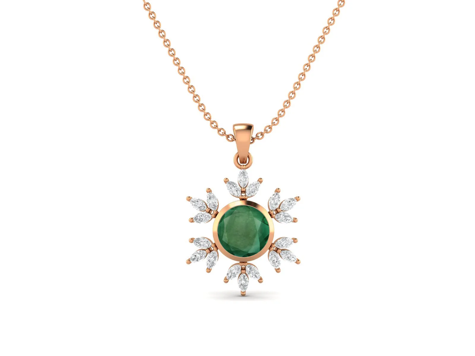 10MM Round Emerald Gemstone 925 Sterling Silver Flower Women Pendant Necklace