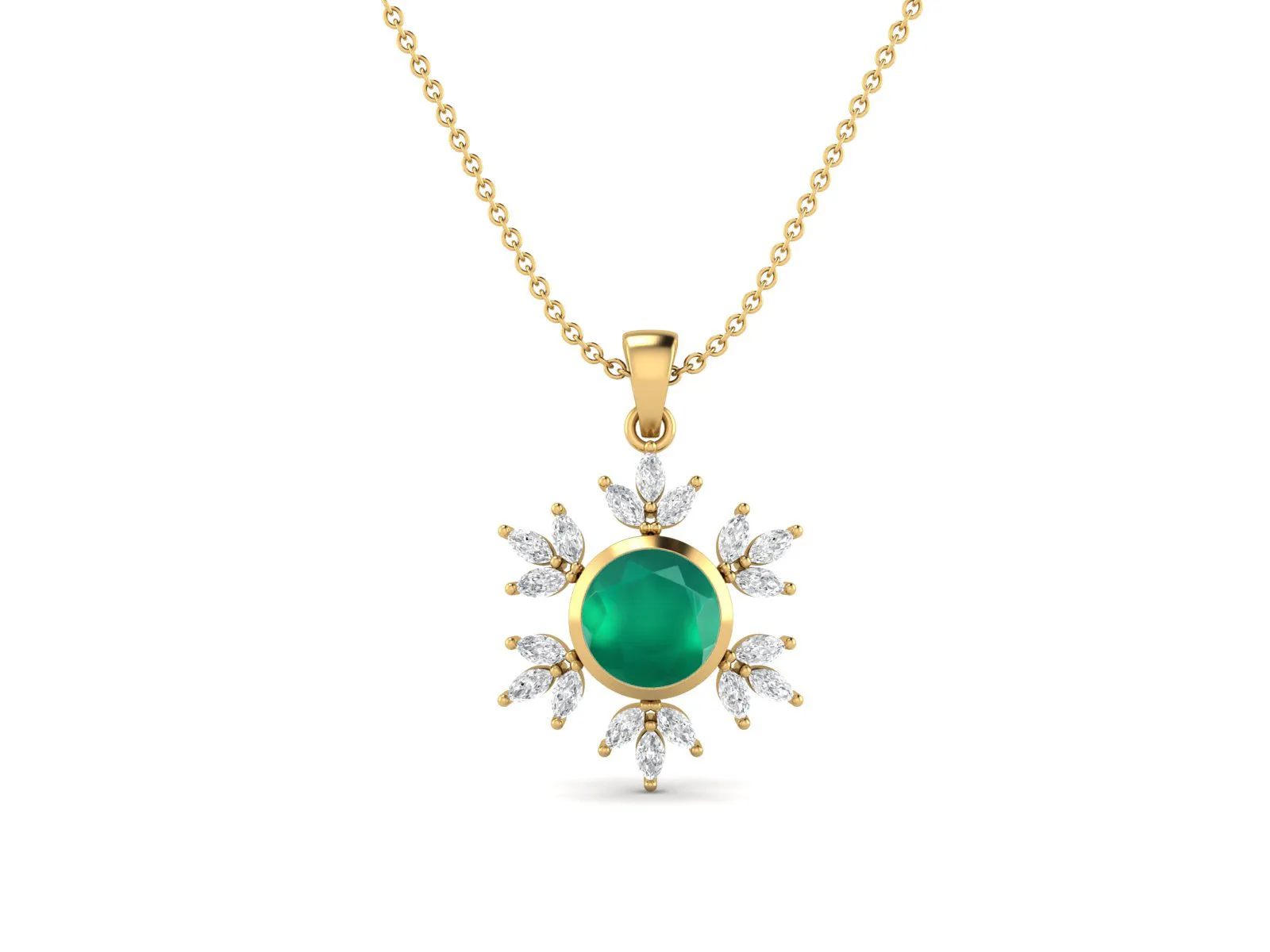 10MM Round Green Onyx Gemstone 925 Sterling Silver Flower Women Pendant Necklace