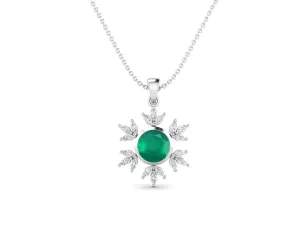 10MM Round Green Onyx Gemstone 925 Sterling Silver Flower Women Pendant Necklace