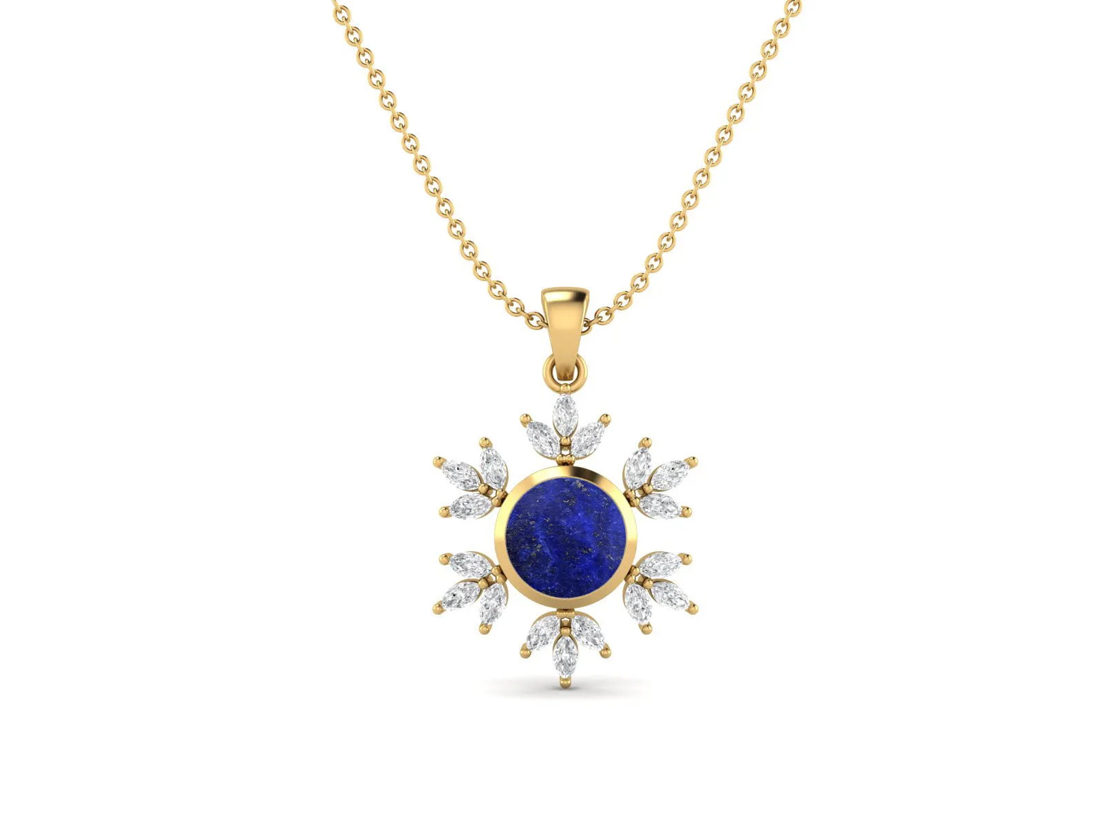 10MM Round Lapis Gemstone 925 Sterling Silver Flower Women Pendant Necklace