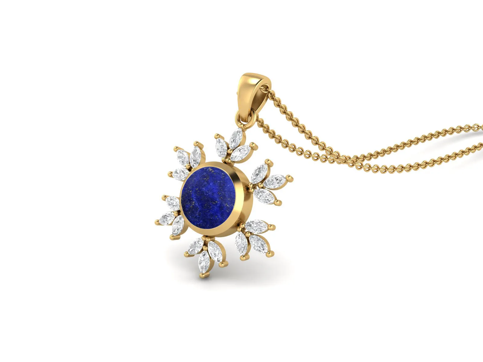 10MM Round Lapis Gemstone 925 Sterling Silver Flower Women Pendant Necklace