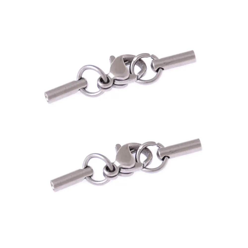 1.2mm Round Leather Cord Ends,Stainless Steel Bracelet Ends Bead Caps With Lobster Clasp DIY Jewelry Crafts Findings 10pcs