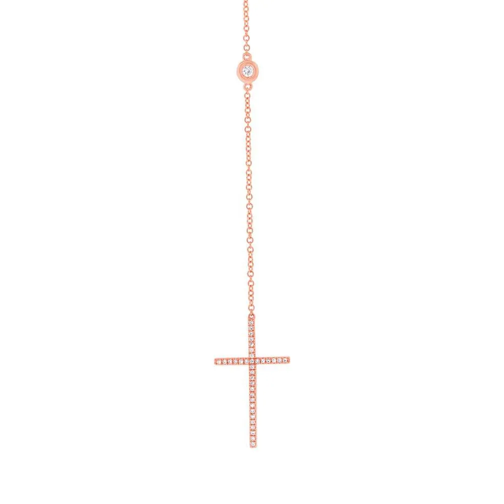 14k Rose Gold Fashionable Diamond Cross Lariat Necklace - 0.49ct V0215