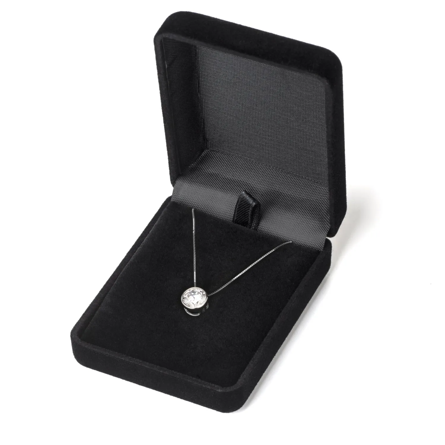 14K Solid White Gold Pendant Necklace | Bezel Set Round Cut Cubic Zirconia Solitaire | 1.5 Carat | 18 Inch .60mm Box Link Chain