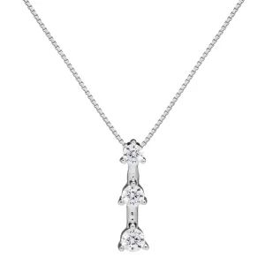 14K Solid White Gold Pendant Necklace | Round Cut Cubic Zirconia 3-Stone "Trilogy" | .22 CTW, Diamond Equivalent | 18 Inch Box Link Chain