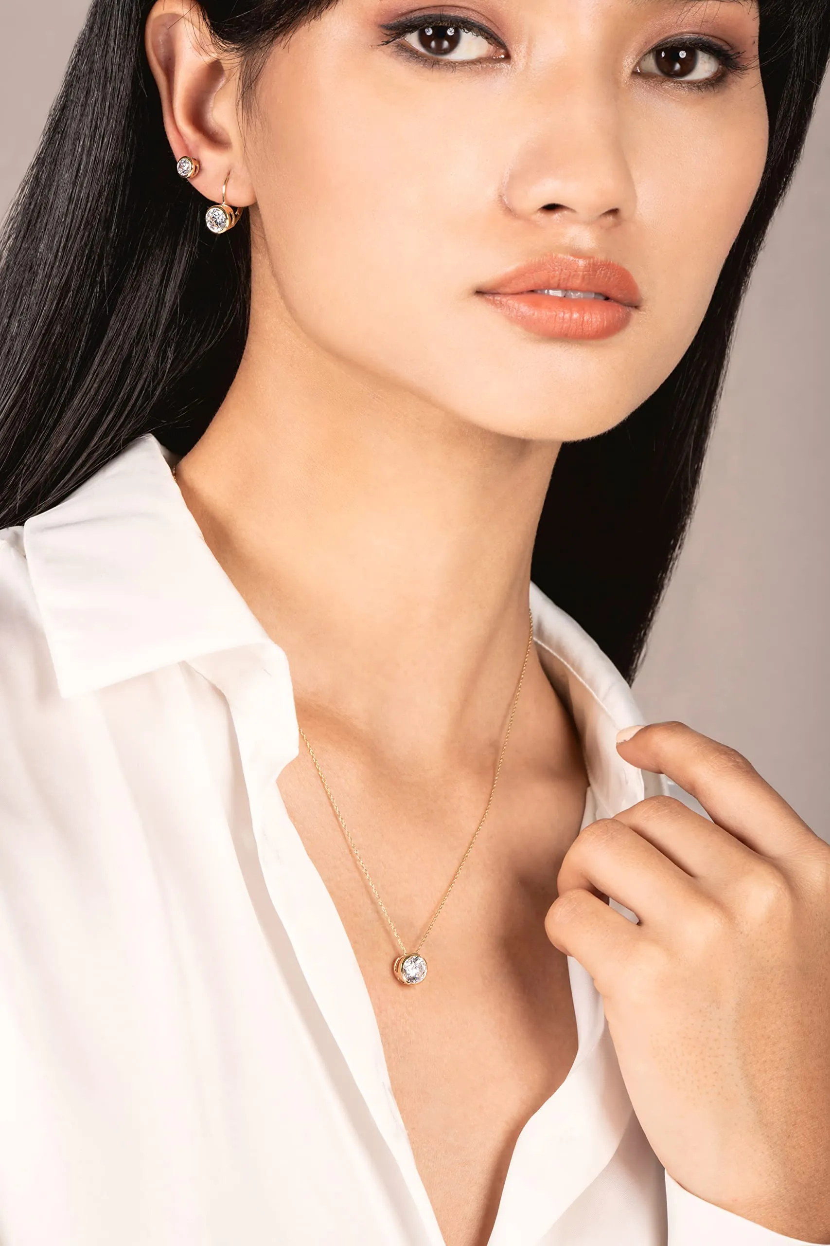14K Solid Yellow Gold Pendant Necklace | Bezel Set Round Cut Cubic Zirconia Solitaire | 1.5 Carat | 16 Inch 1.0mm Box Link Chain
