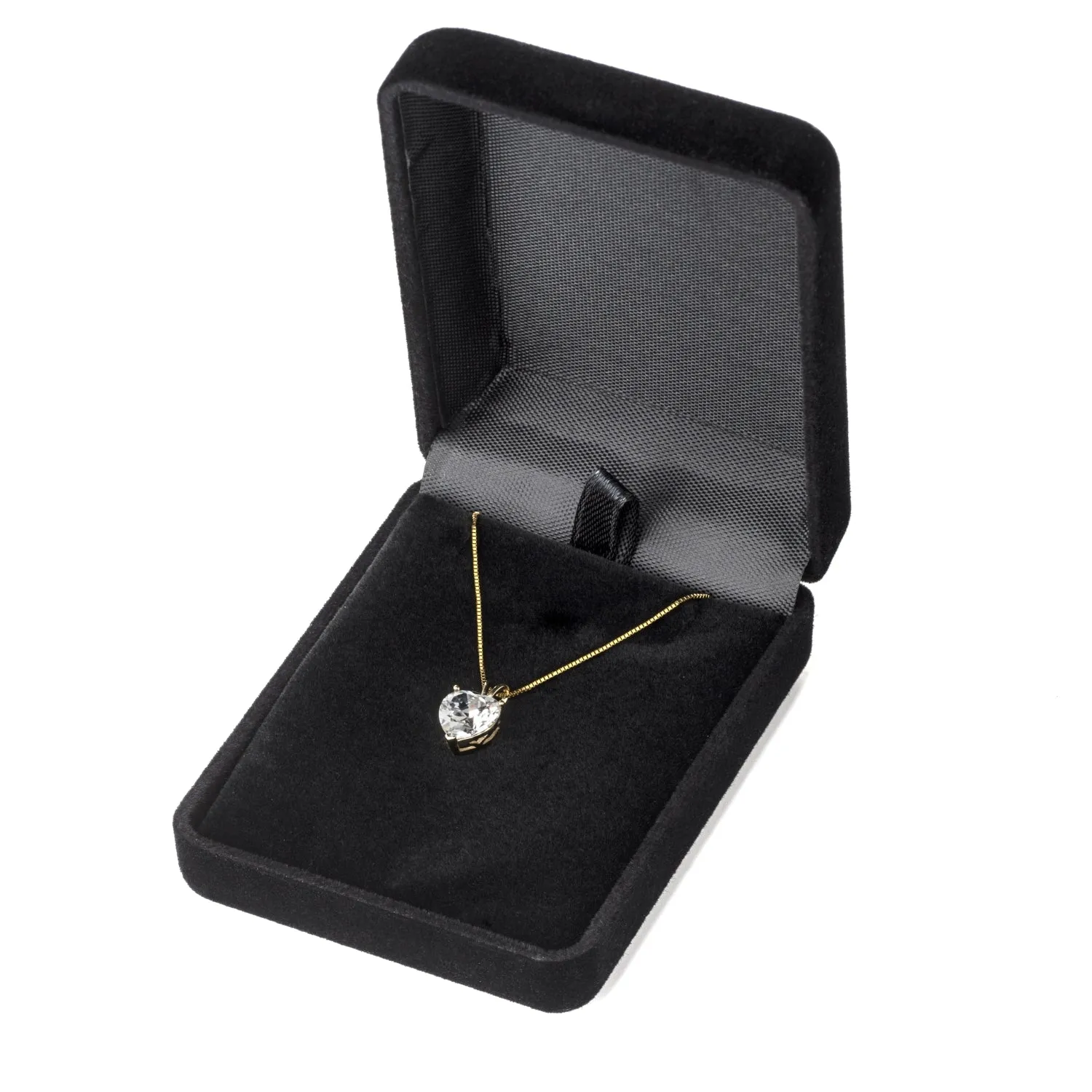 14K Solid Yellow Gold Pendant Necklace | Heart Cut Cubic Zirconia Solitaire | 2 Carat | 18 Inch .60mm Box Link Chain
