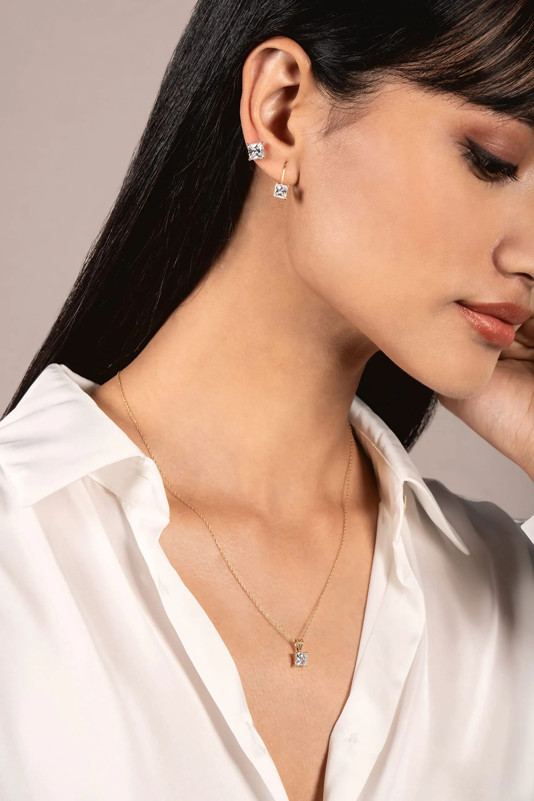 14K Solid Yellow Gold Pendant Necklace | Princess Cut Cubic Zirconia Solitaire | 1 Carat | 16 Inch .60mm Box Link Chain