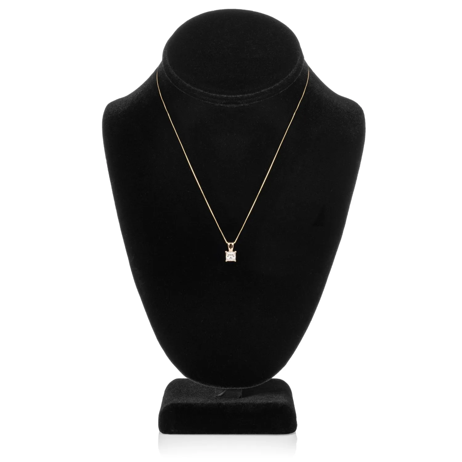 14K Solid Yellow Gold Pendant Necklace | Princess Cut Cubic Zirconia Solitaire | 1 Carat | 16 Inch .60mm Box Link Chain