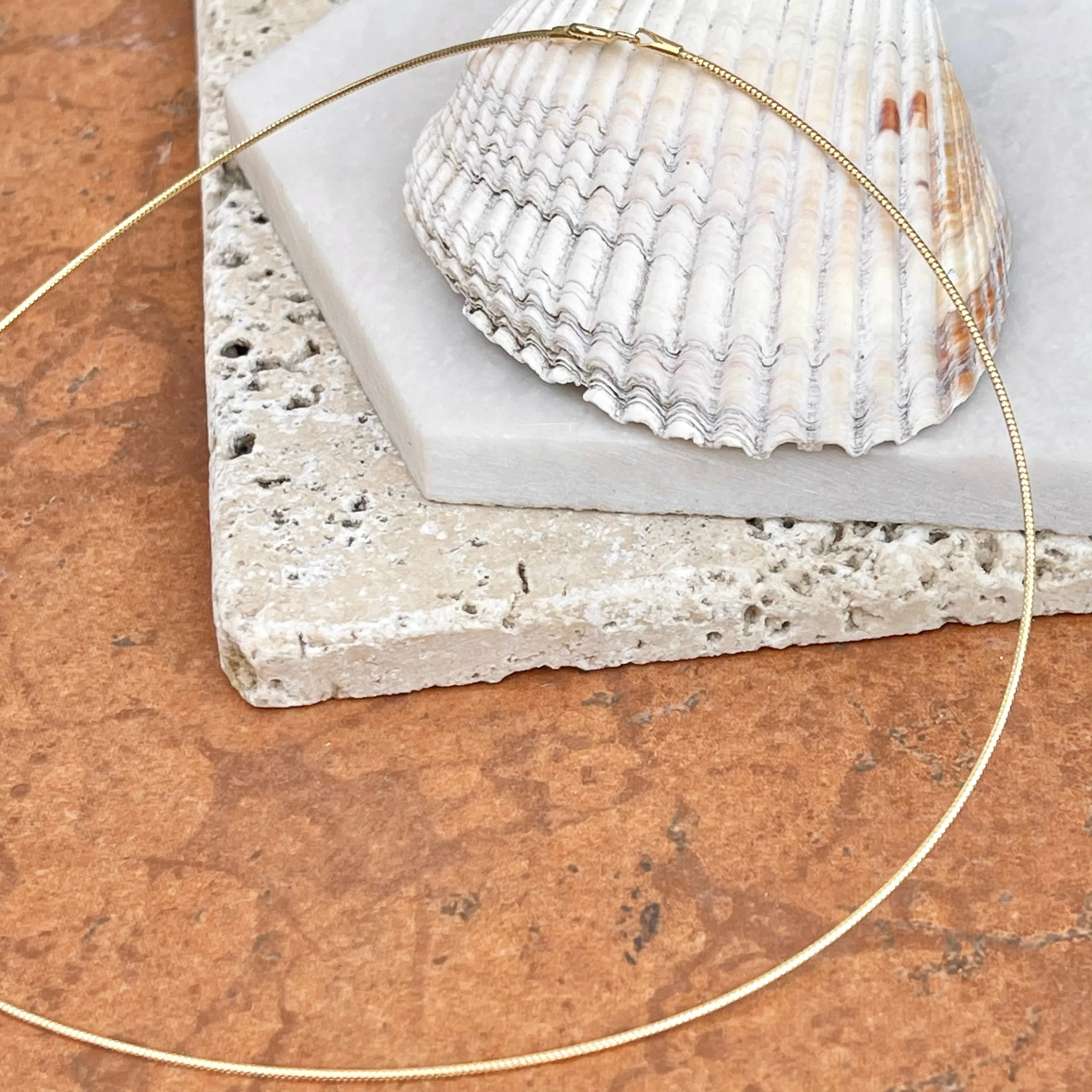 14KT Yellow Gold Thin 1mm Neck Wire Weave Chain Omega Necklace