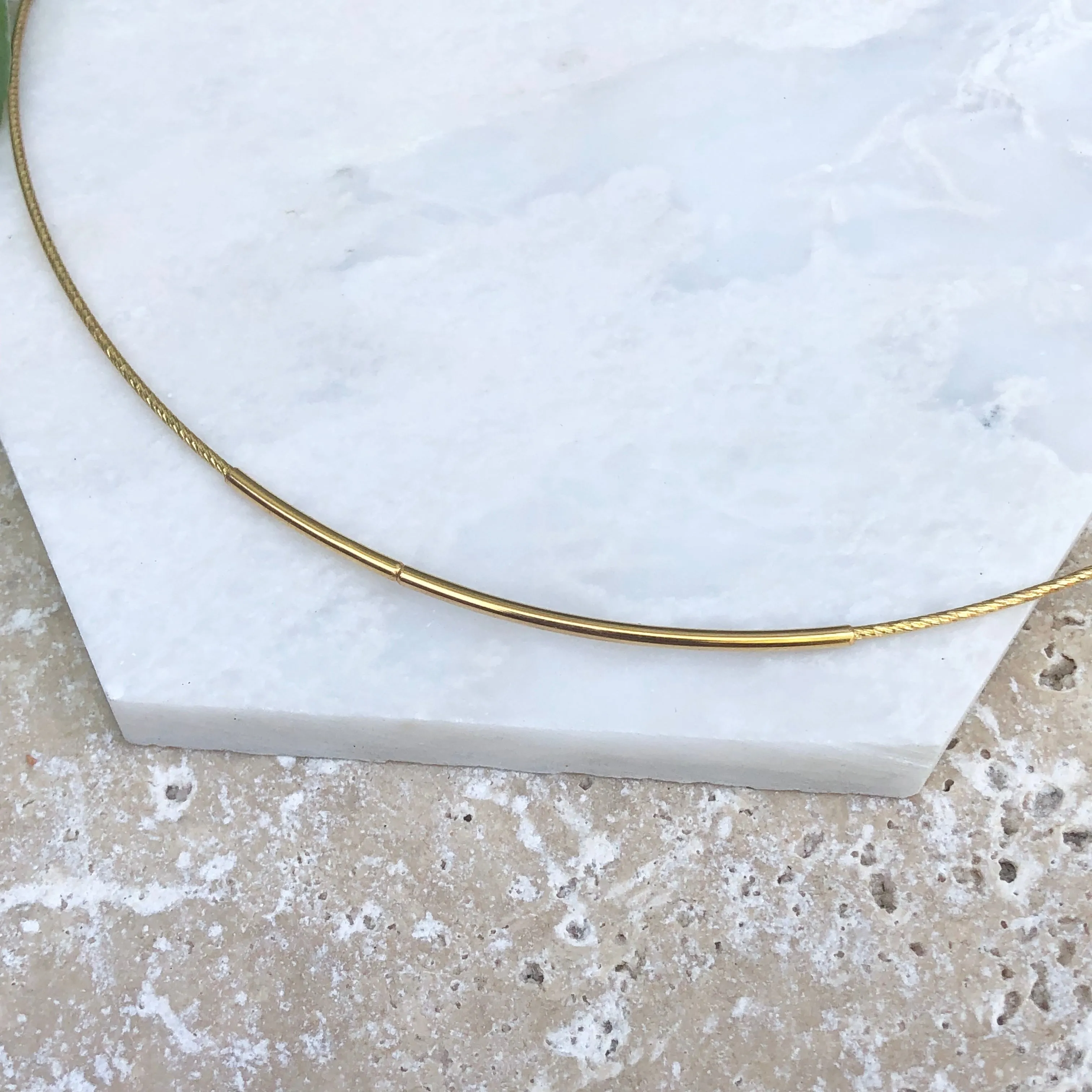 14KT Yellow Gold Vermeil Diamond Cut Weave Neck Wire Necklace 1.2mm