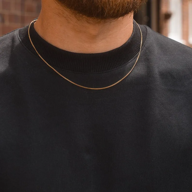 1.5mm Thin & Short Golden Curb Neck Chain For Men