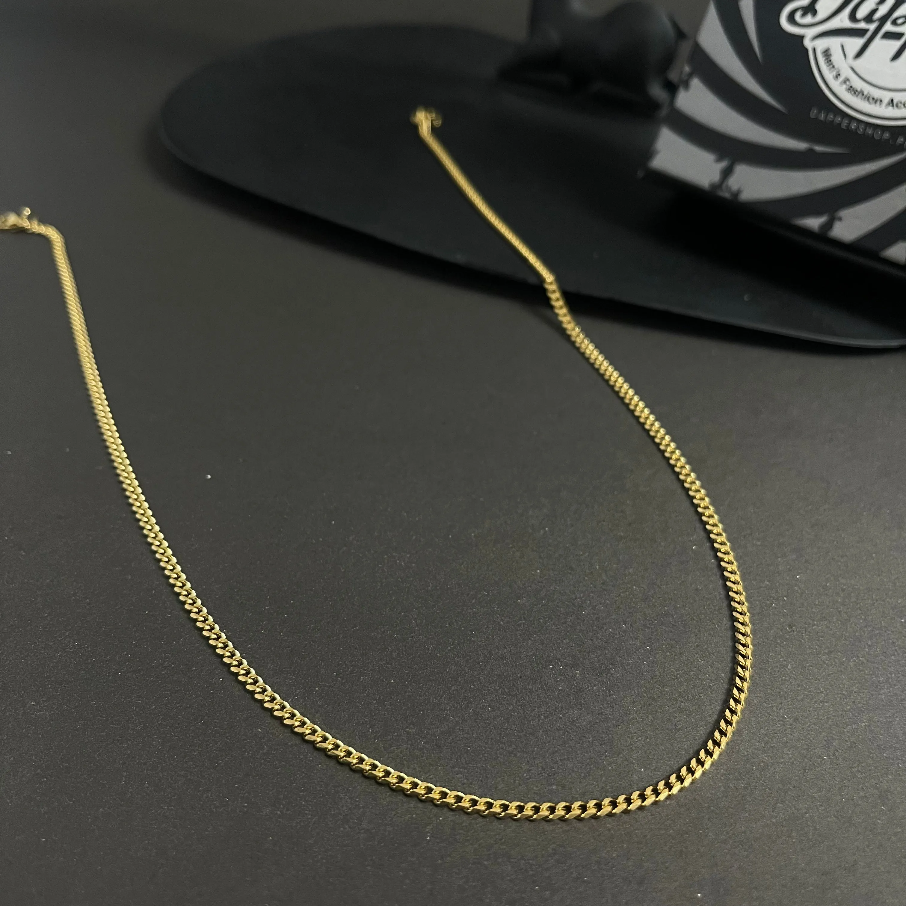 1.5mm Thin & Short Golden Curb Neck Chain For Men