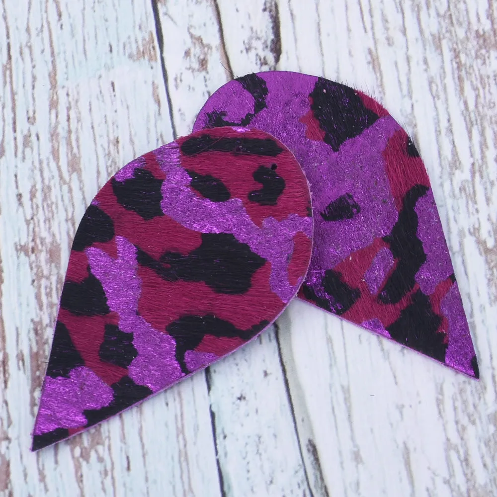 2 1/2"*1 3/8" Leopard Print Genuine Leather Teardrop earring shapes with 2 holes DIY earrings 2pcs 102458