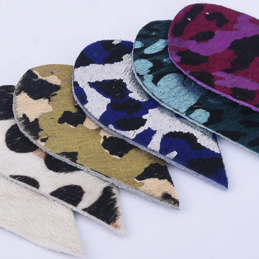 2 1/2"*1 3/8" Leopard Print Genuine Leather Teardrop earring shapes with 2 holes DIY earrings 2pcs 102458