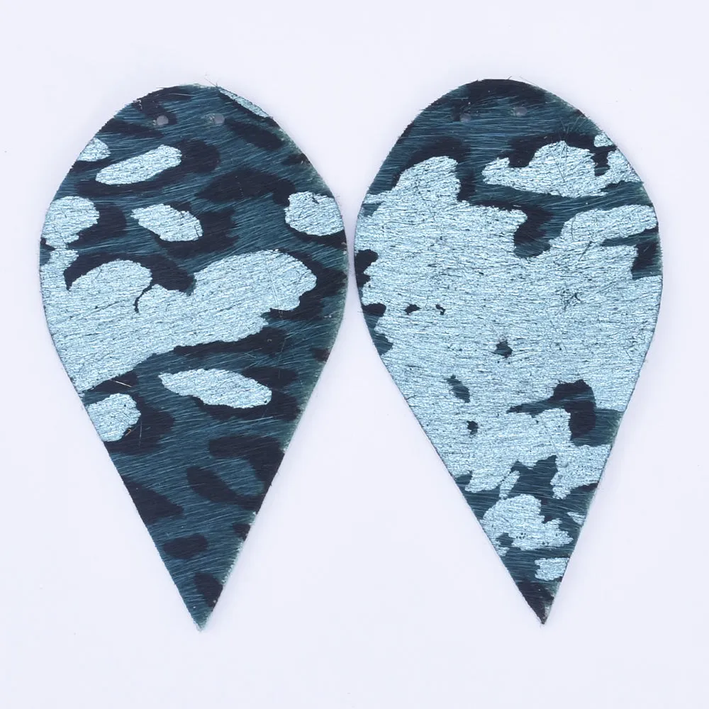2 1/2"*1 3/8" Leopard Print Genuine Leather Teardrop earring shapes with 2 holes DIY earrings 2pcs 102458