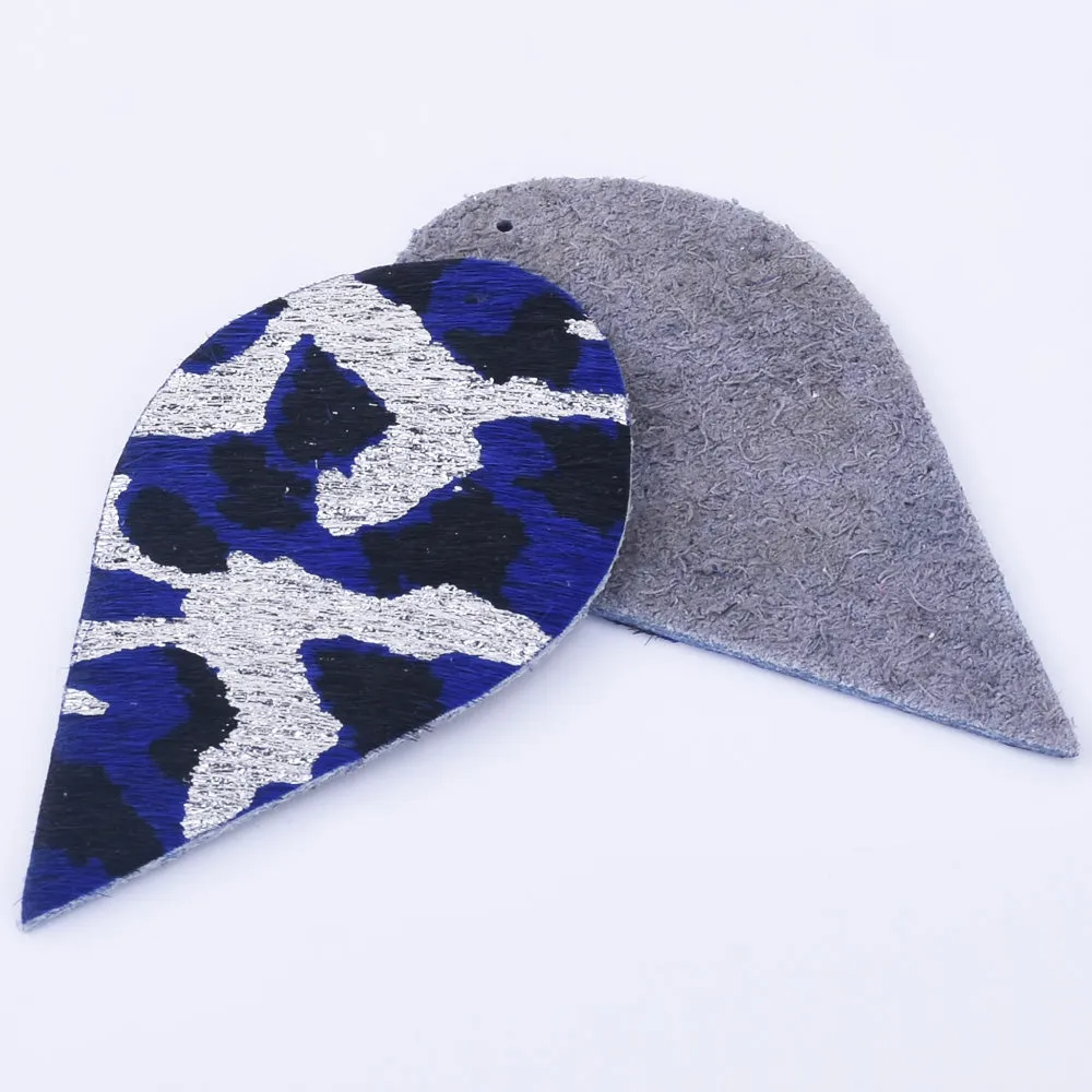 2 1/2"*1 3/8" Leopard Print Genuine Leather Teardrop earring shapes with 2 holes DIY earrings 2pcs 102458