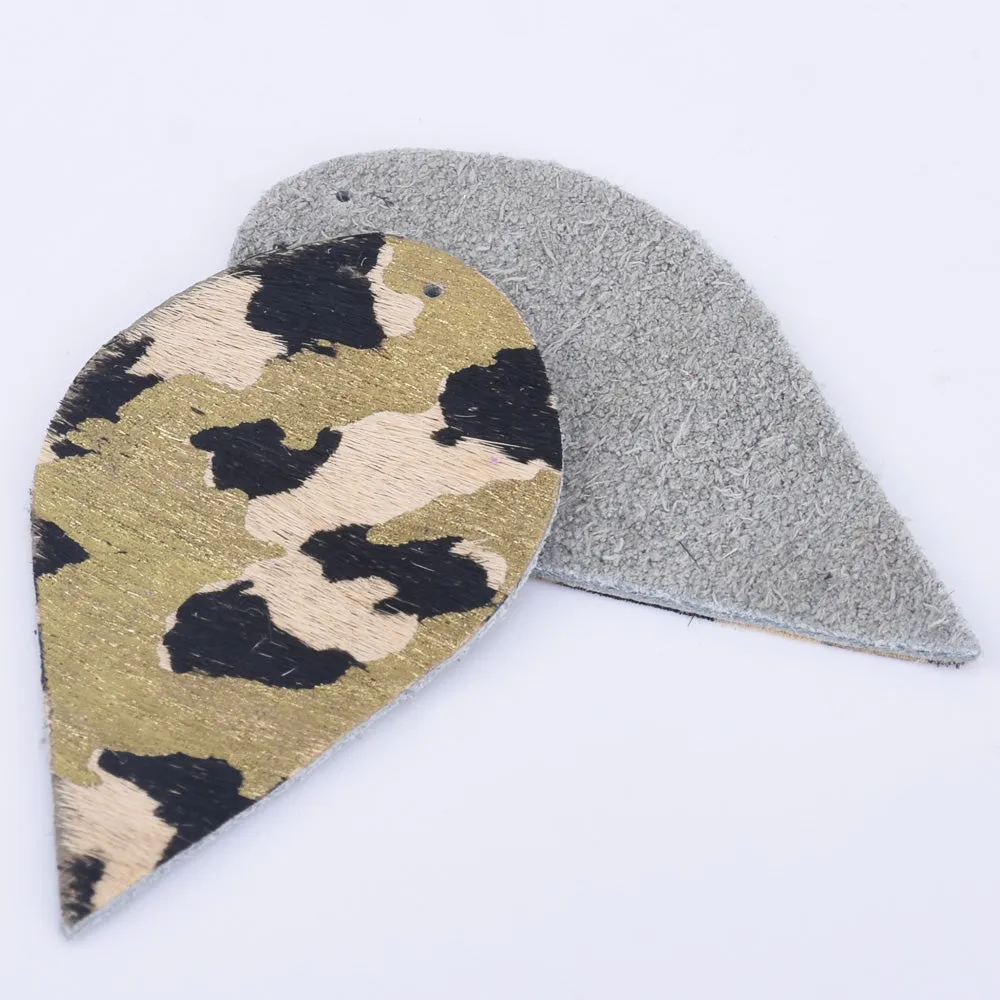 2 1/2"*1 3/8" Leopard Print Genuine Leather Teardrop earring shapes with 2 holes DIY earrings 2pcs 102458