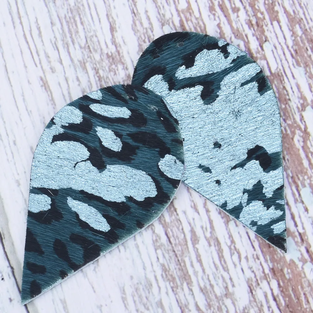 2 1/2"*1 3/8" Leopard Print Genuine Leather Teardrop earring shapes with 2 holes DIY earrings 2pcs 102458