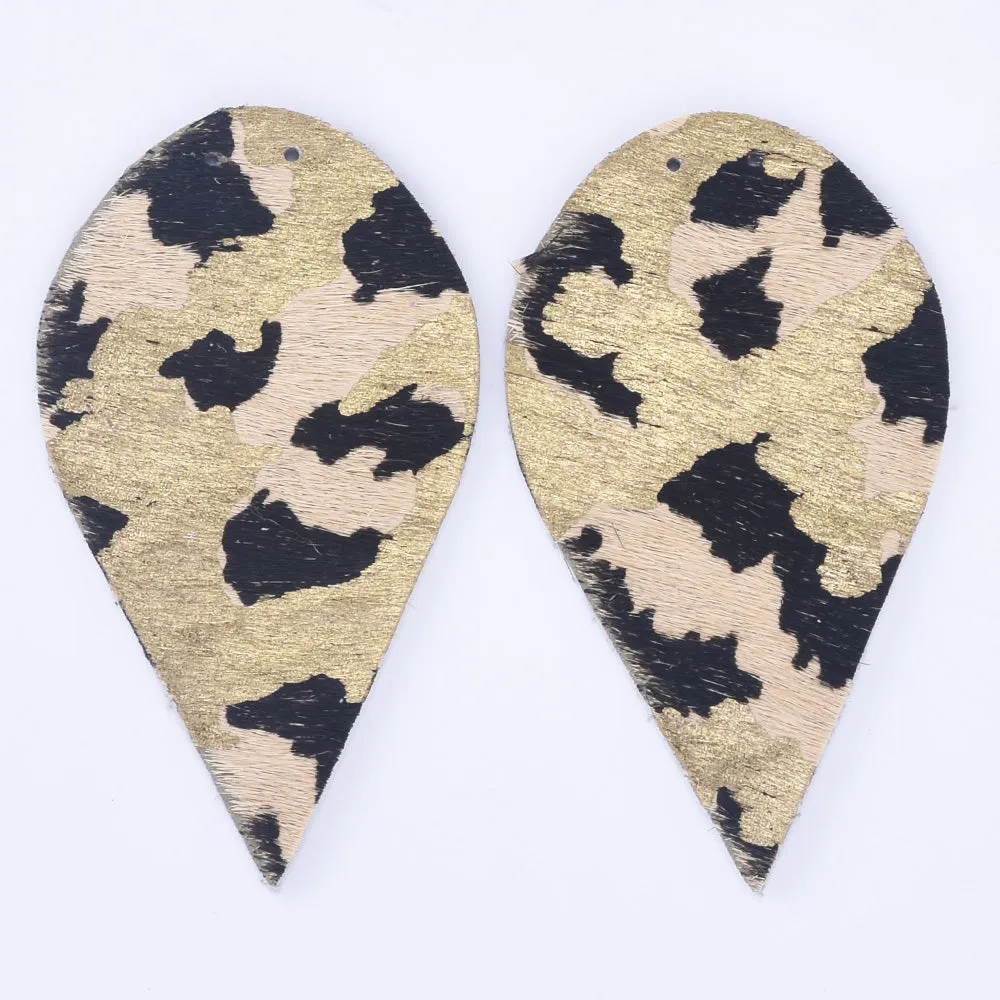 2 1/2"*1 3/8" Leopard Print Genuine Leather Teardrop earring shapes with 2 holes DIY earrings 2pcs 102458
