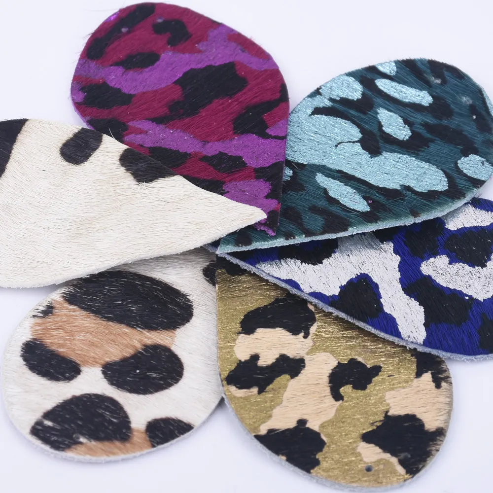 2 1/2"*1 3/8" Leopard Print Genuine Leather Teardrop earring shapes with 2 holes DIY earrings 2pcs 102458