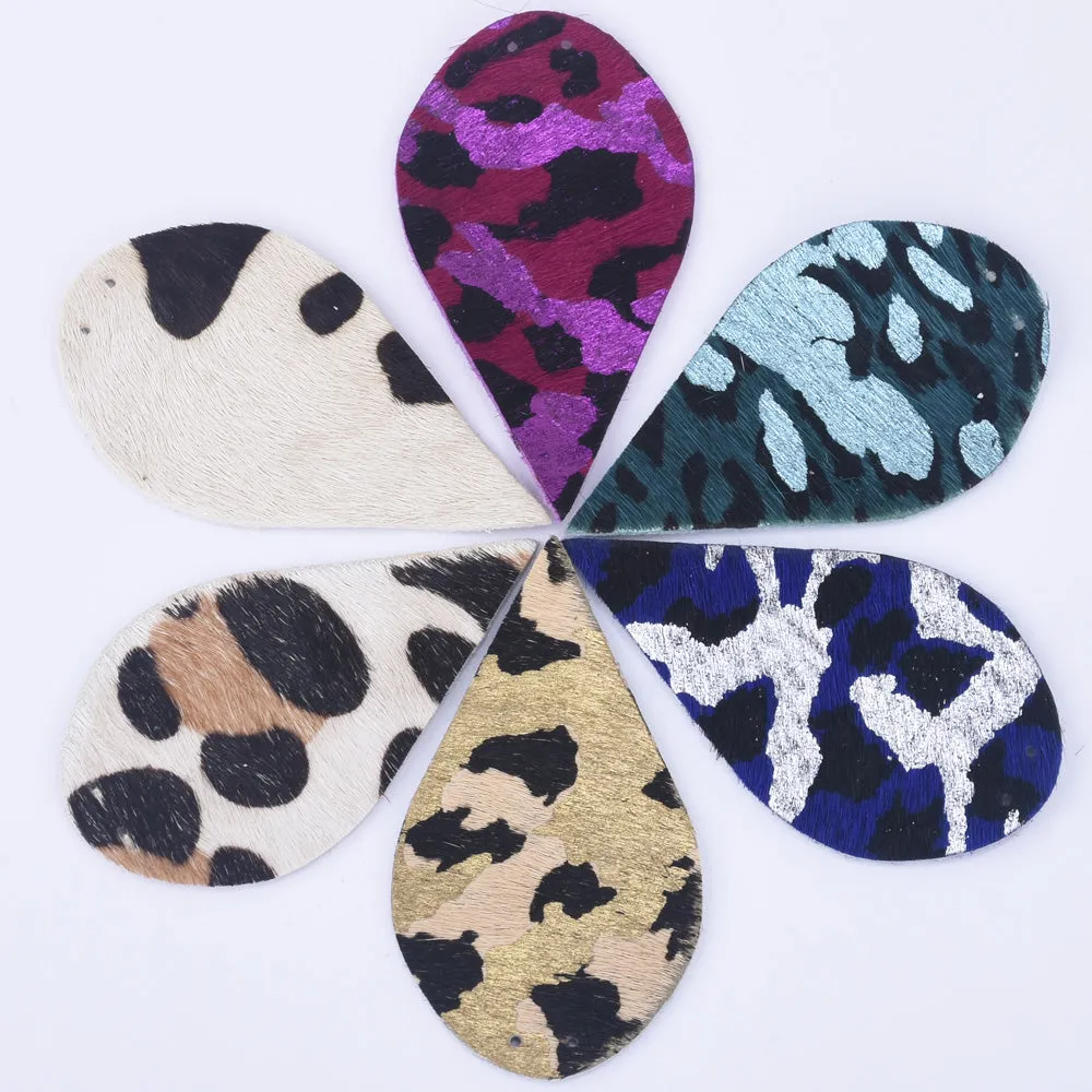 2 1/2"*1 3/8" Leopard Print Genuine Leather Teardrop earring shapes with 2 holes DIY earrings 2pcs 102458