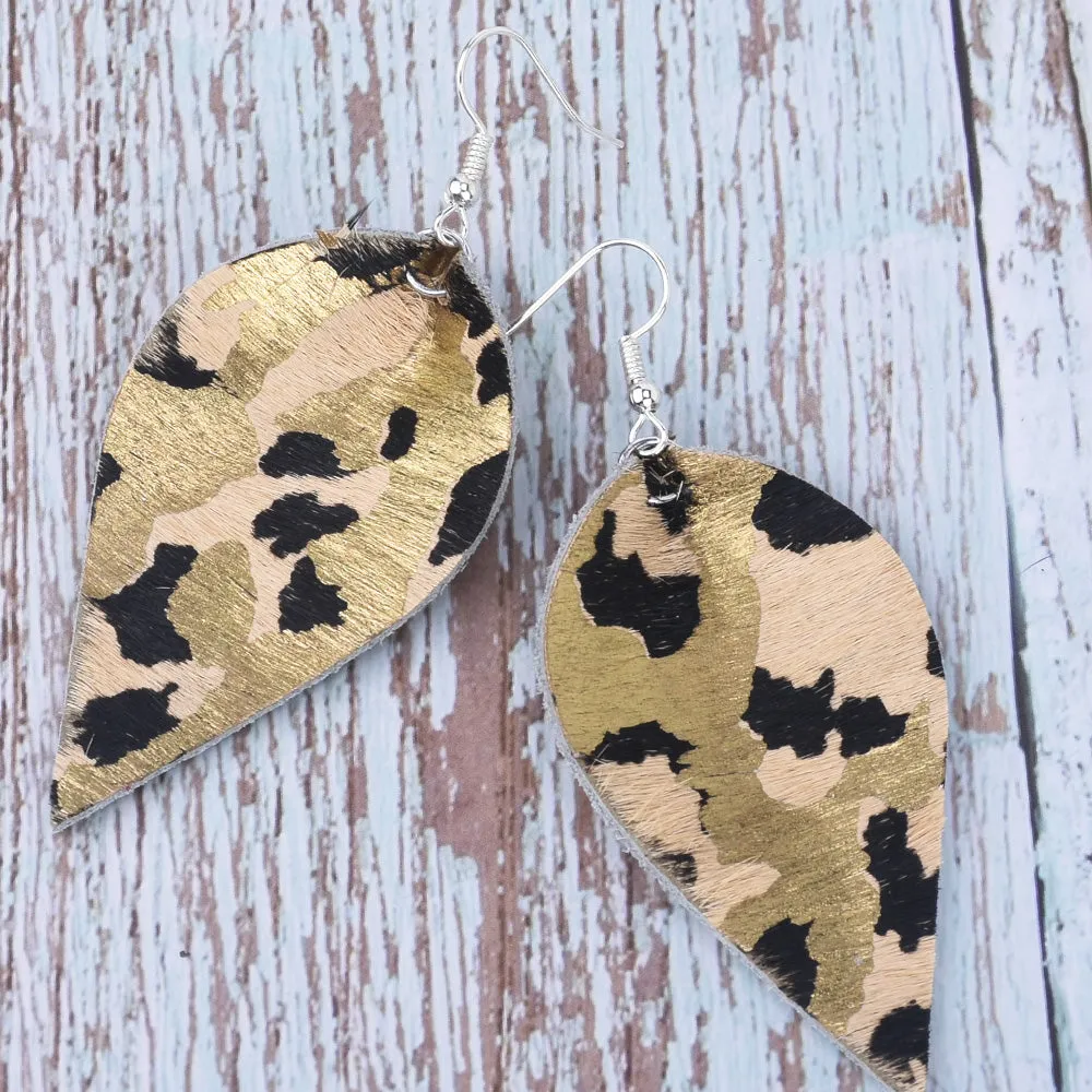 2 1/2"*1 3/8" Leopard Print Genuine Leather Teardrop earring shapes with 2 holes DIY earrings 2pcs 102458
