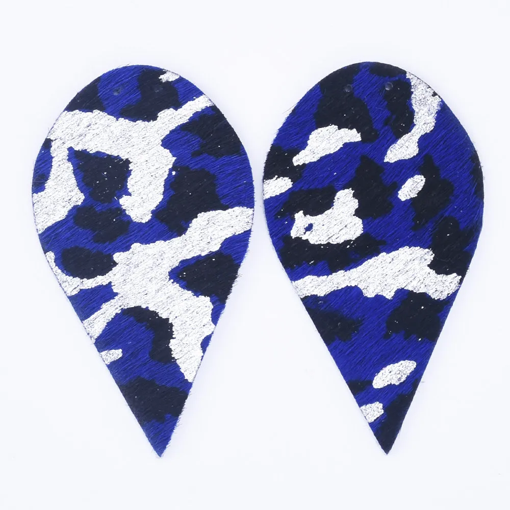 2 1/2"*1 3/8" Leopard Print Genuine Leather Teardrop earring shapes with 2 holes DIY earrings 2pcs 102458