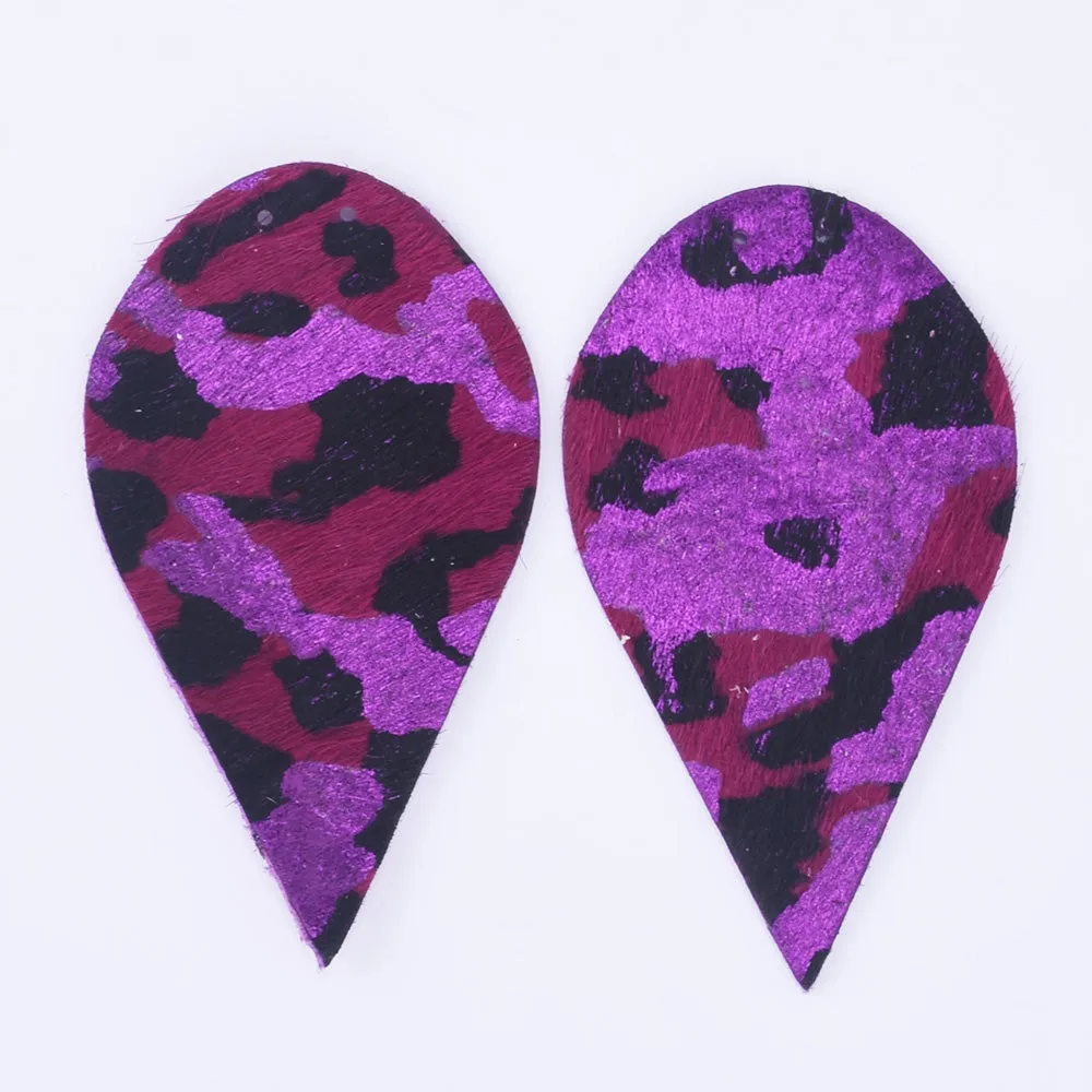 2 1/2"*1 3/8" Leopard Print Genuine Leather Teardrop earring shapes with 2 holes DIY earrings 2pcs 102458
