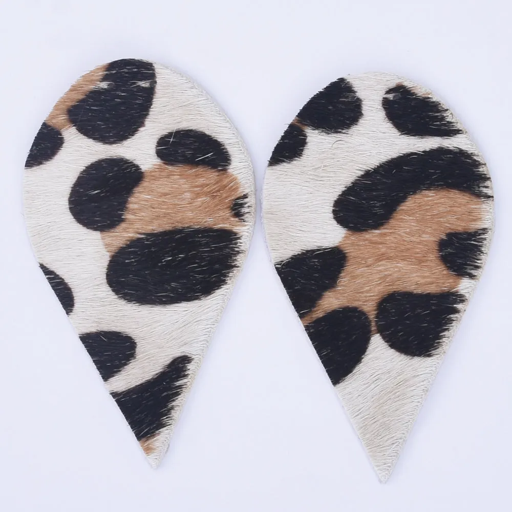 2 1/2"*1 3/8" Leopard Print Genuine Leather Teardrop earring shapes with 2 holes DIY earrings 2pcs 102458