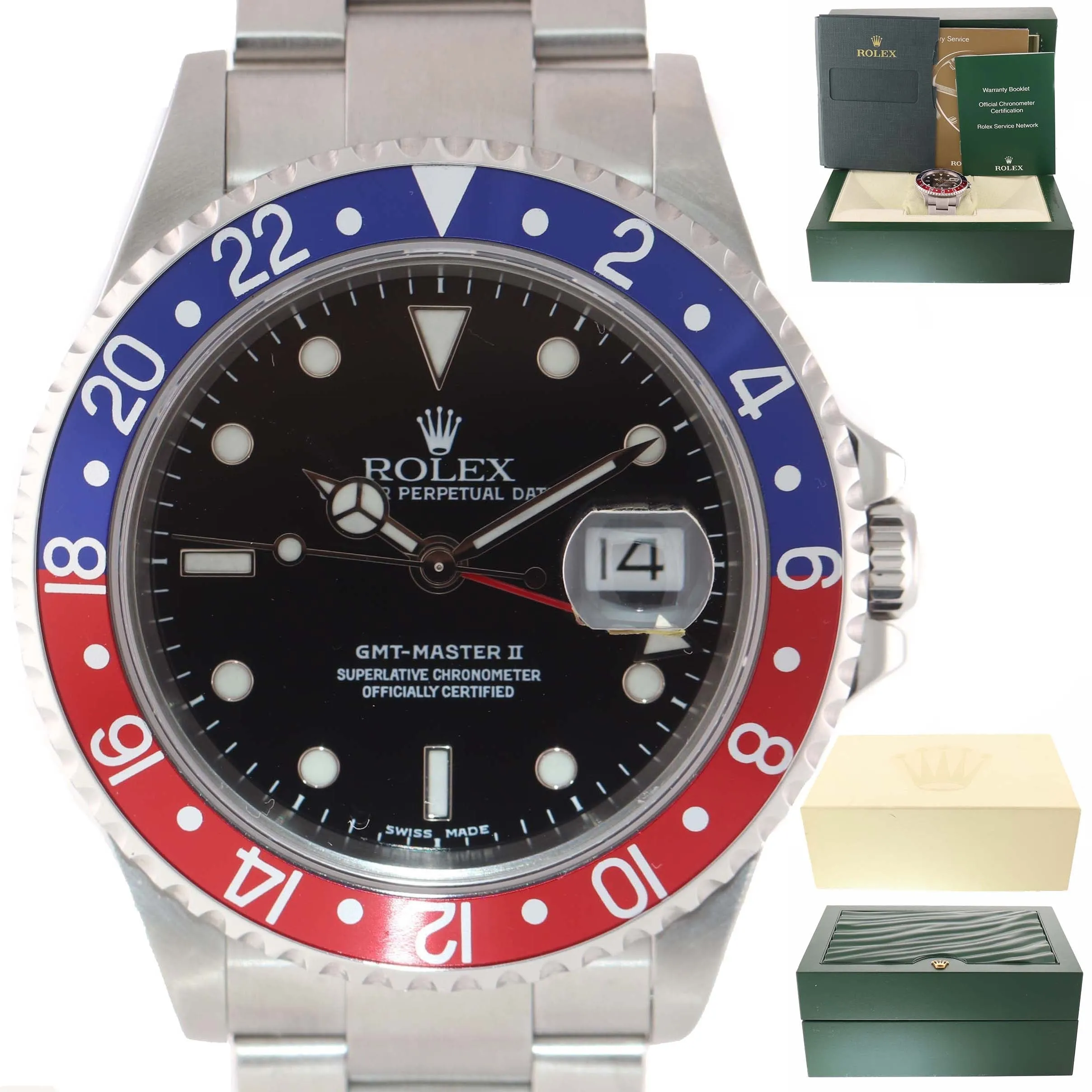 2003 Rolex GMT-Master 2 Pepsi Steel Blue Red NO HOLES 16710 40mm Watch Box