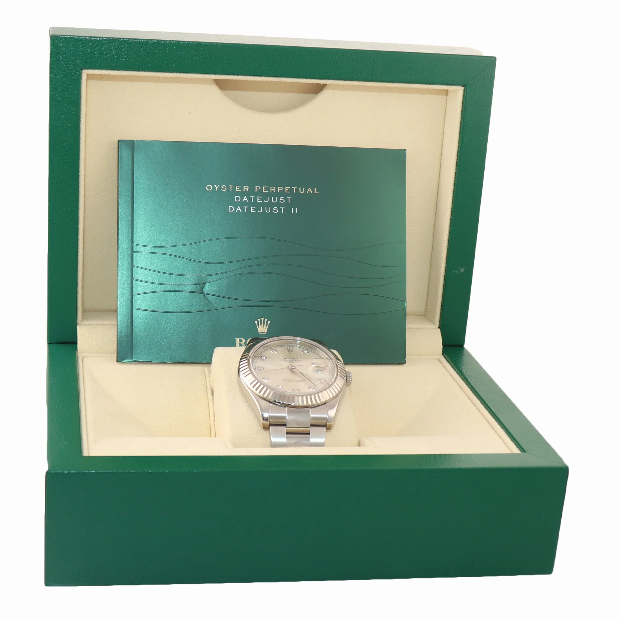 2016 Rolex Datejust 2 41MM Silver Diamond 116334 18K White Gold Fluted Watch
