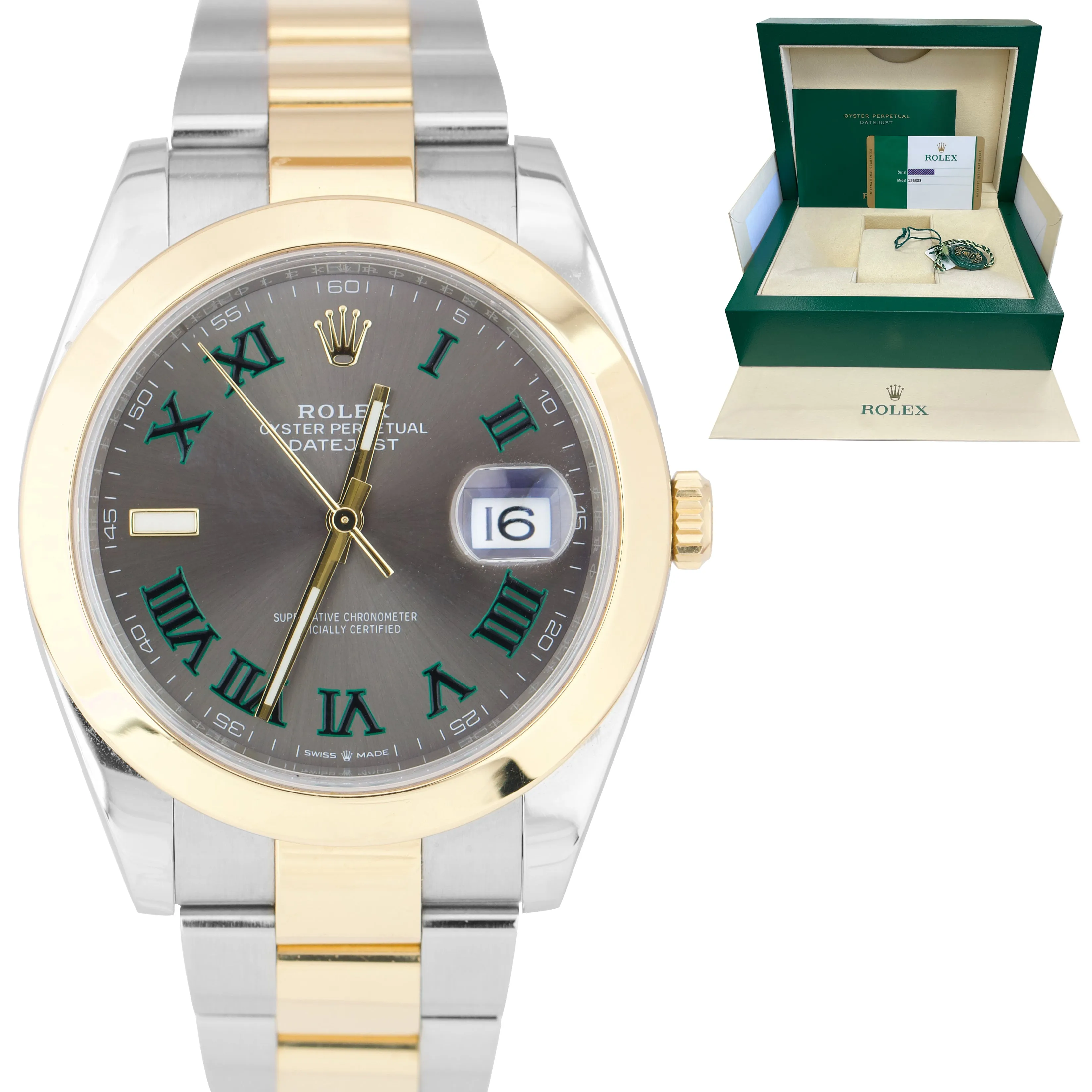 2020 Rolex DateJust 41 126303 Wimbledon Smooth 18K Yellow Gold Two-Tone Watch