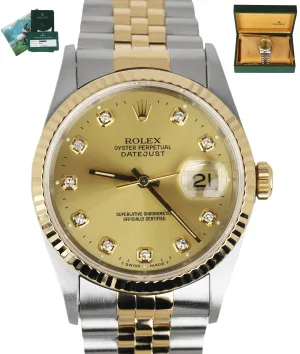 2020 ROLEX SERVICE DateJust 36mm Champagne Diamond 16233 Two-Tone 18K Gold Watch