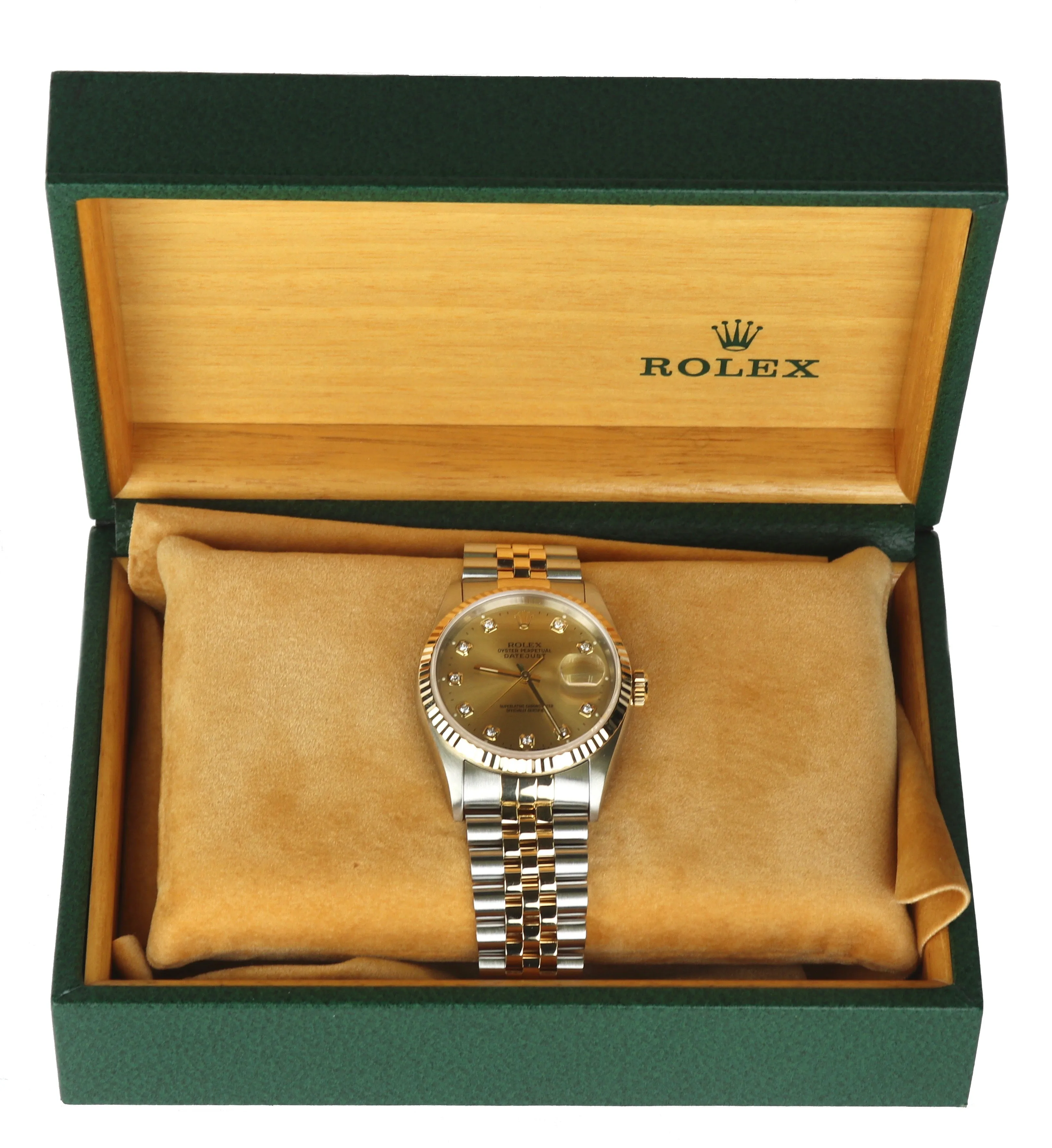 2020 ROLEX SERVICE DateJust 36mm Champagne Diamond 16233 Two-Tone 18K Gold Watch