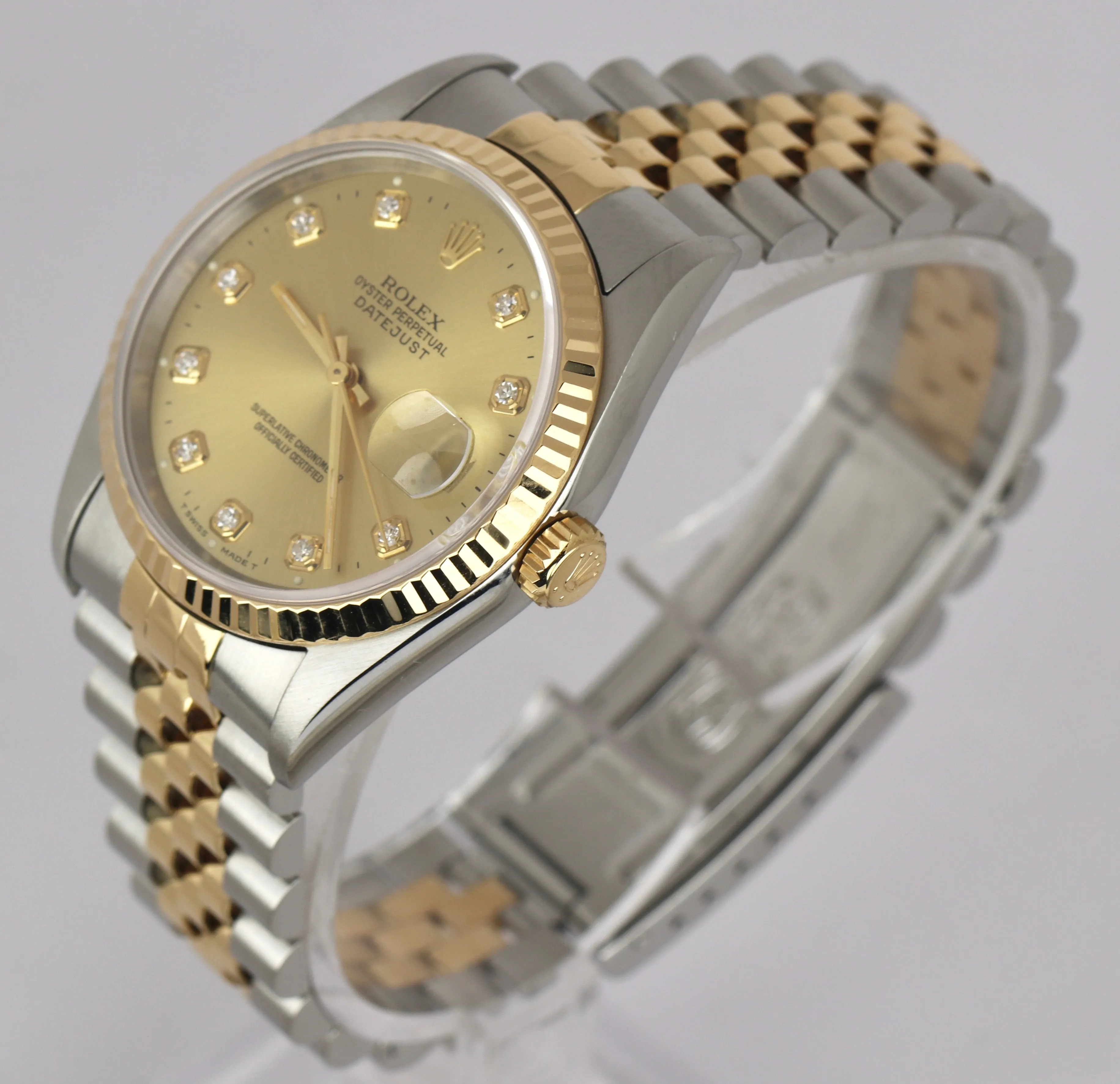 2020 ROLEX SERVICE DateJust 36mm Champagne Diamond 16233 Two-Tone 18K Gold Watch
