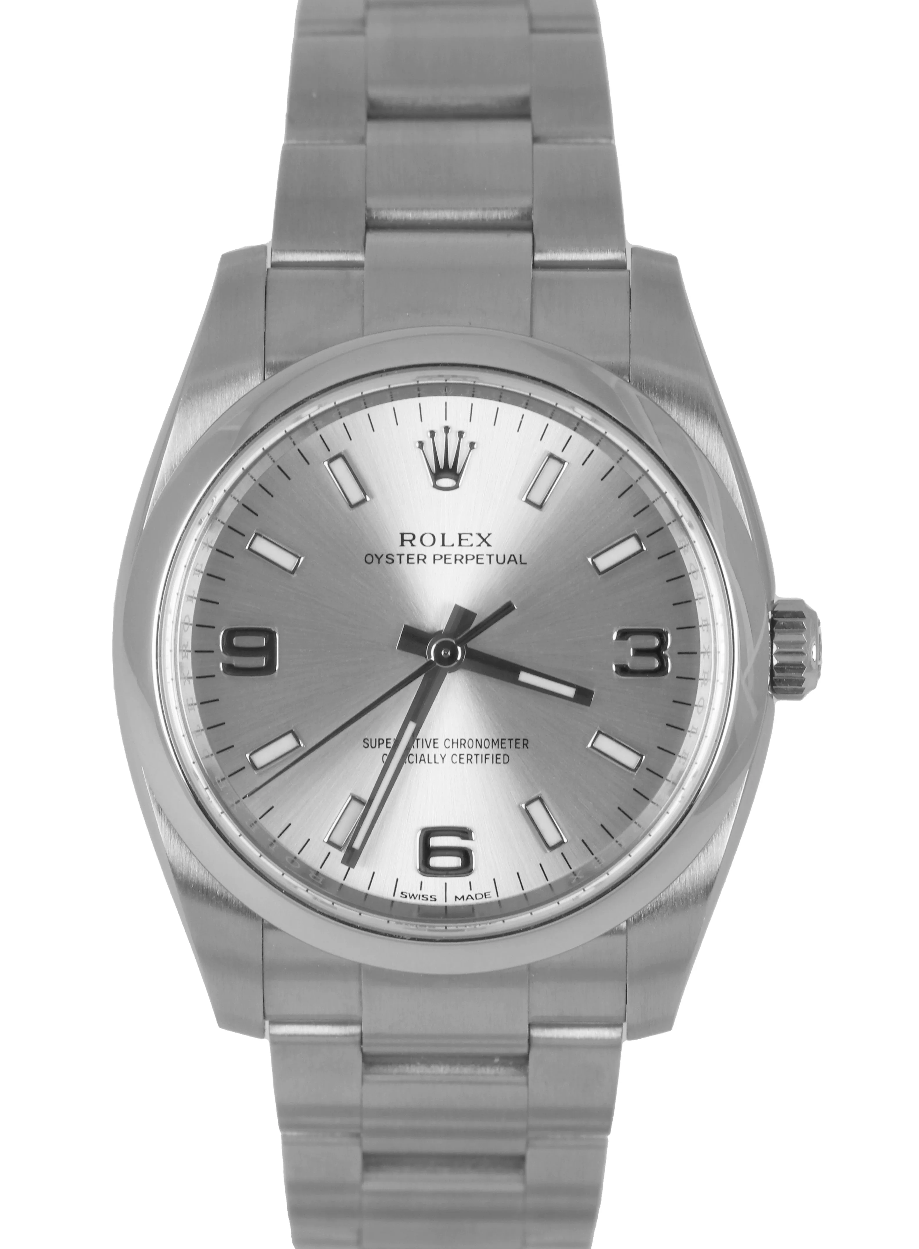 2021 Rolex Oyster Perpetual Silver 3-6-9 Stainless Steel 114200 34mm Watch B P