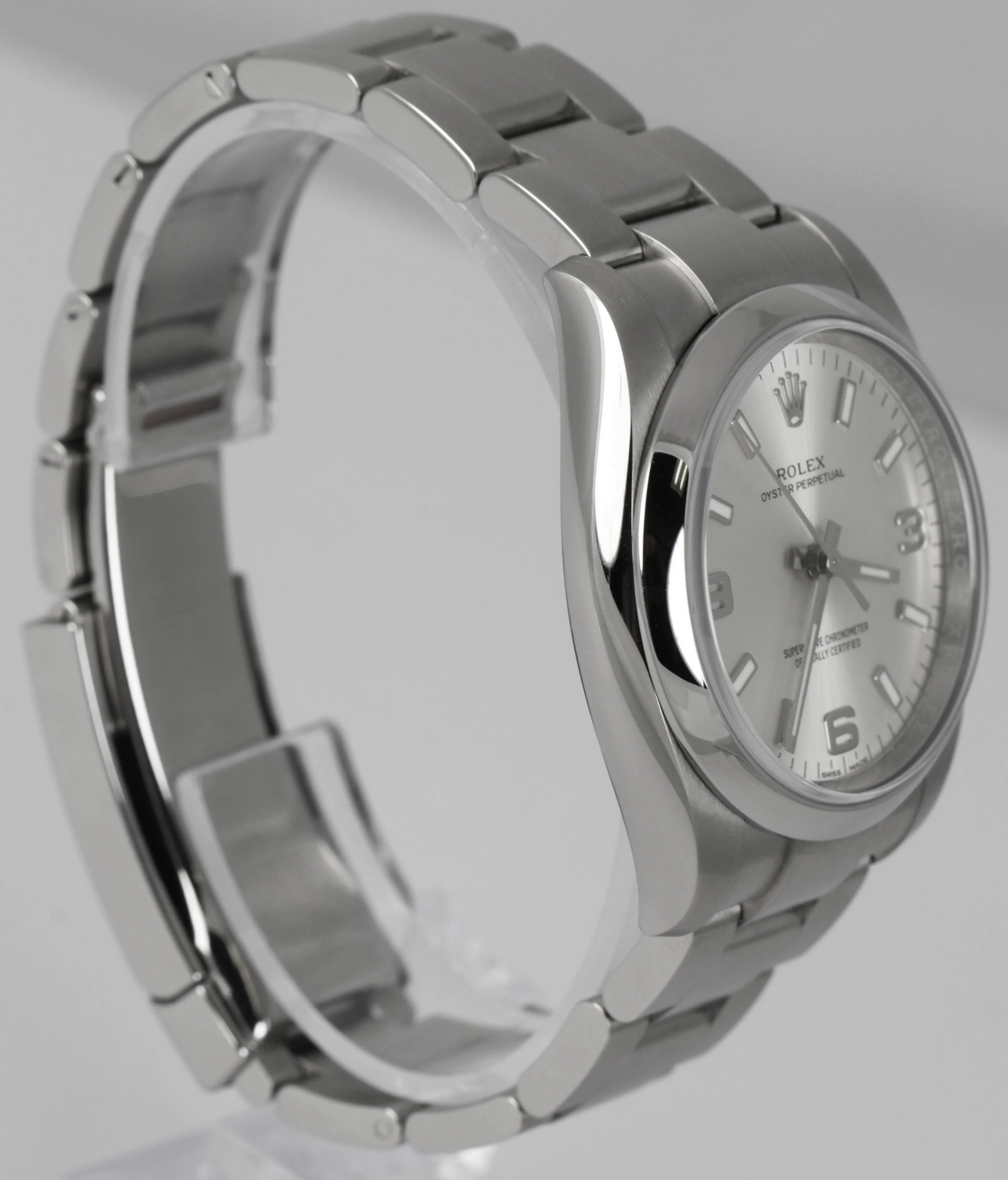2021 Rolex Oyster Perpetual Silver 3-6-9 Stainless Steel 114200 34mm Watch B P