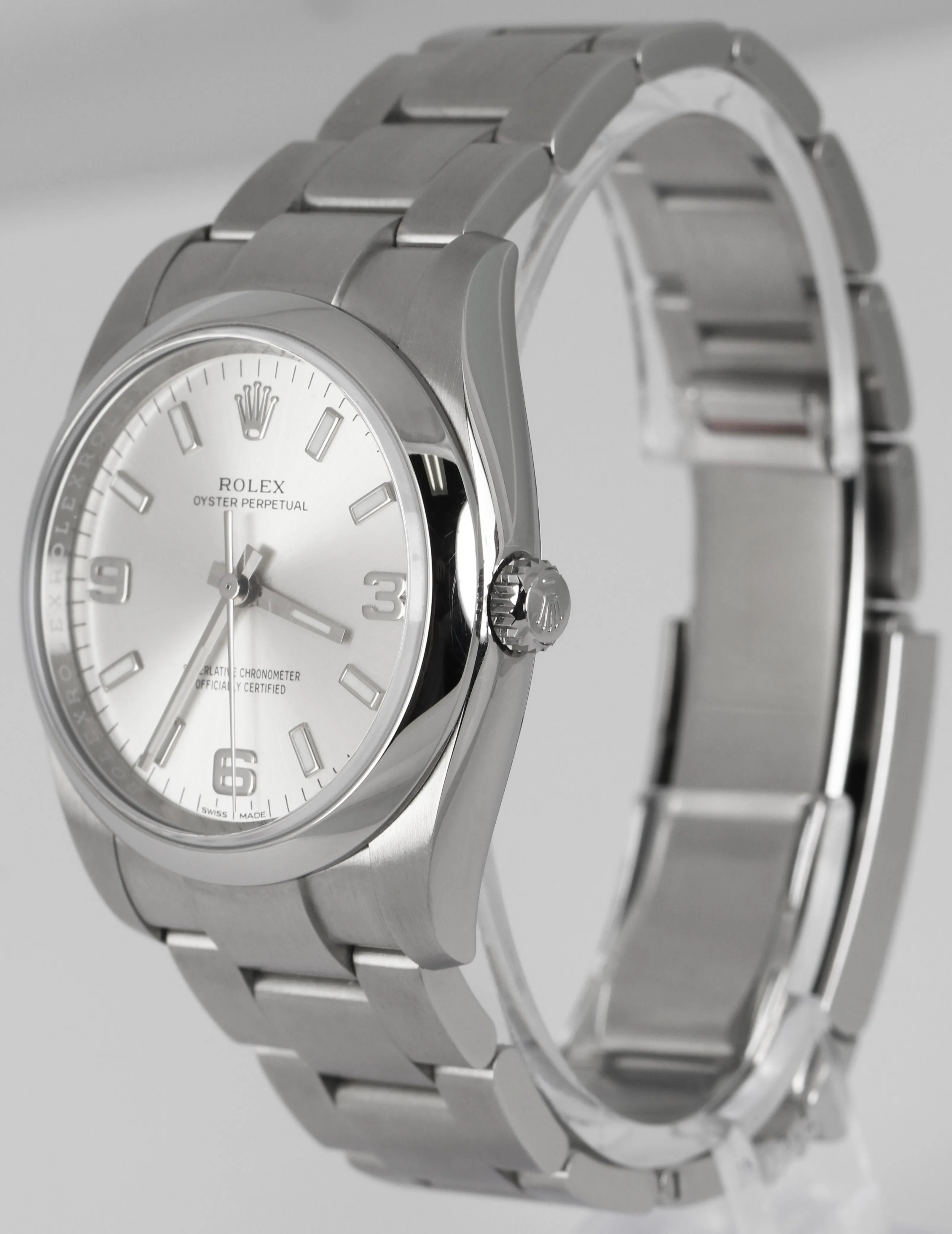 2021 Rolex Oyster Perpetual Silver 3-6-9 Stainless Steel 114200 34mm Watch B P