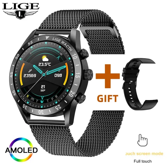 2022 LIGE New Bluetooth Call Smart Watch Men Full Touch waterproof Sports Fitness Watch Luxury Smart Watches For Men IOS Android