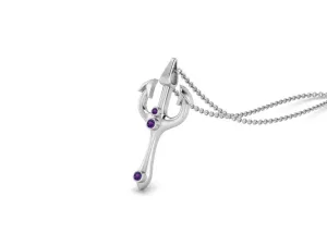 2.5 MM Round Amethyst Gemstone Trident Of Poseidon Pendant In 925 Sterling Silver Pendant Necklace