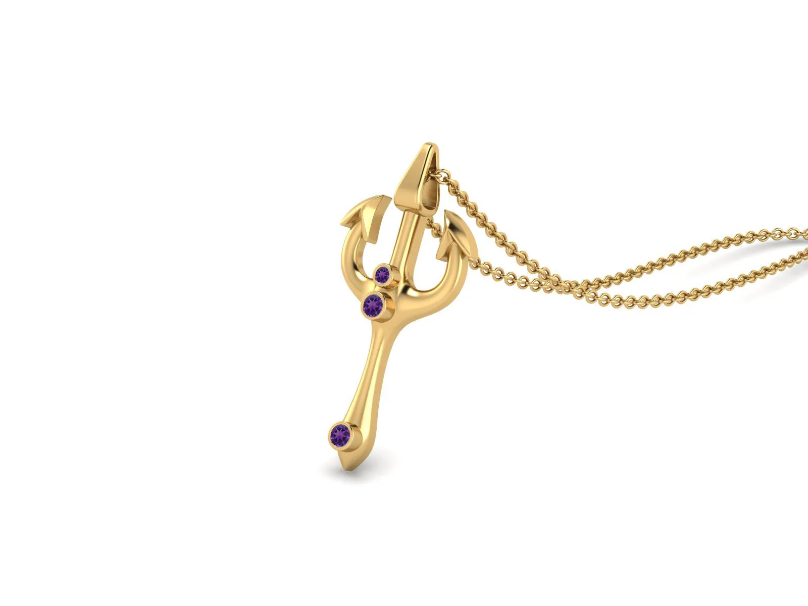 2.5 MM Round Amethyst Gemstone Trident Of Poseidon Pendant In 925 Sterling Silver Pendant Necklace