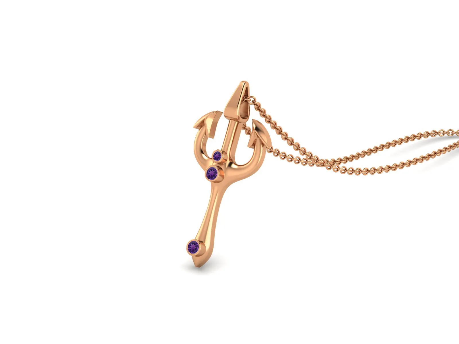 2.5 MM Round Amethyst Gemstone Trident Of Poseidon Pendant In 925 Sterling Silver Pendant Necklace