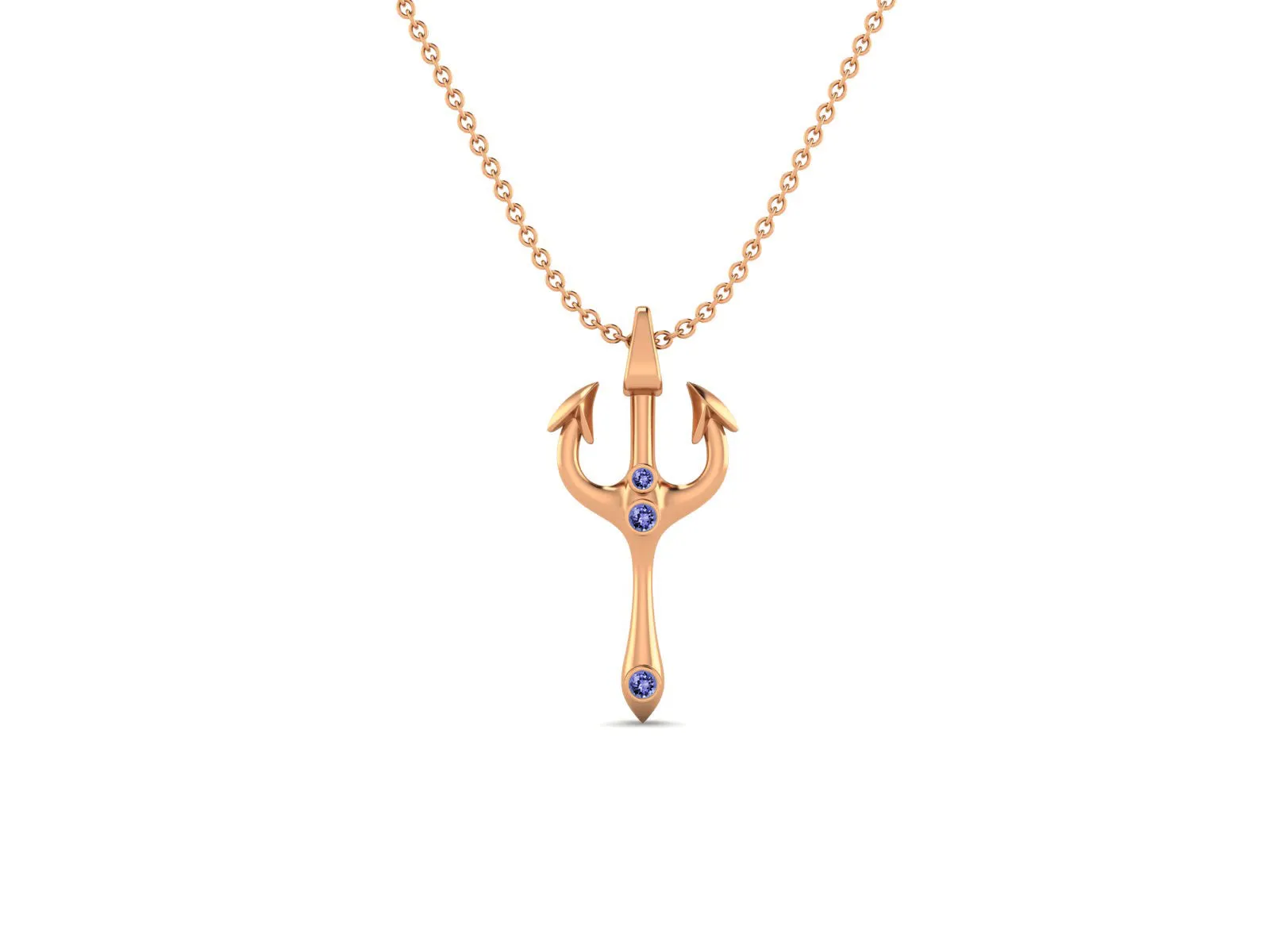 2.5 MM Round Tanzanite Gemstone Trident Of Poseidon Pendant In 925 Sterling Silver Pendant Necklace