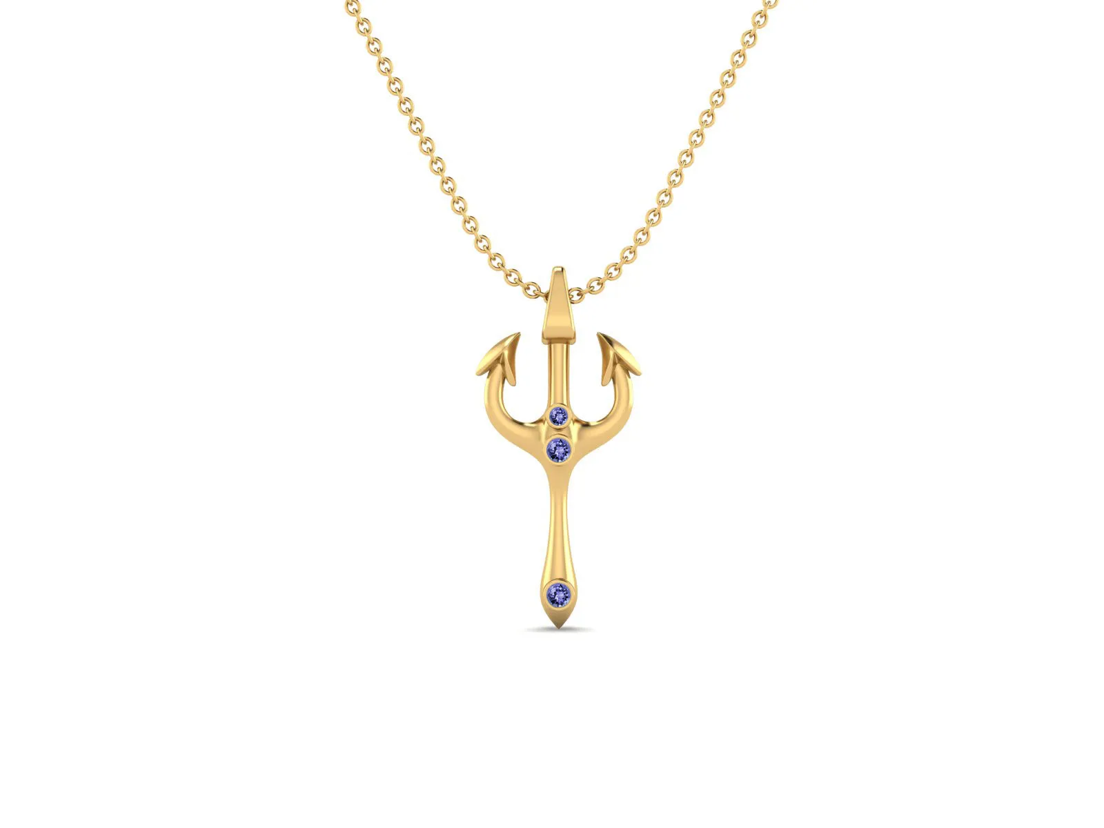 2.5 MM Round Tanzanite Gemstone Trident Of Poseidon Pendant In 925 Sterling Silver Pendant Necklace