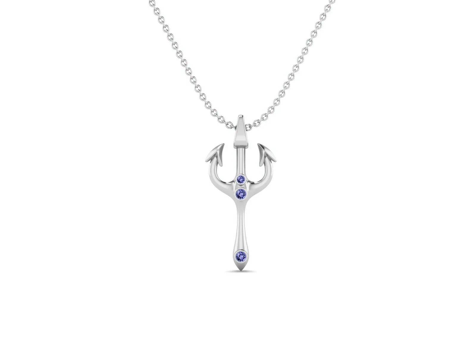 2.5 MM Round Tanzanite Gemstone Trident Of Poseidon Pendant In 925 Sterling Silver Pendant Necklace