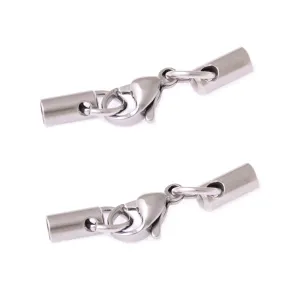 2.5mm Round Leather Cord Ends,Stainless Steel Bracelet Ends Bead Caps With Lobster Clasp DIY Jewelry Crafts Findings 10pcs