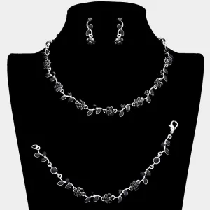 3 Piece Black Flower Rhinestone Jewelry Set | Homecoming Jewelry | 63851